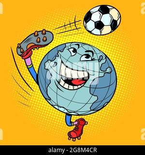 planet Earth is a character like a football player playing with a ball. international championship Stock Vector