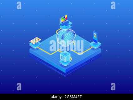 Artificial intelligence concept to power various devices such as smart phone, notebook, server. Isometric 3D vector illustration of an artificial brai Stock Vector