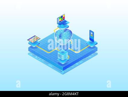 Artificial intelligence concept to power various devices such as smart phone, notebook, server. Isometric 3D vector illustration of an artificial brai Stock Vector