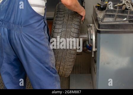 Computer Wheel Balancing On Special Machine Tire Service Shop Tyre Tools And Equipment Stock Photo Alamy