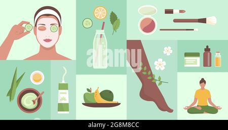 Beauty, wellness and natural body care, healthy lifestyle concept Stock Vector