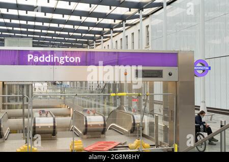 under construction of Entrance to Elizabeth Line at Paddington railway station Stock Photo