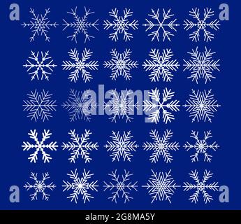 Vector set of different snowflakes on black background Stock Vector