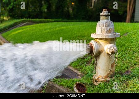 Water spewing out of open Fire Hydrant Stock Photo