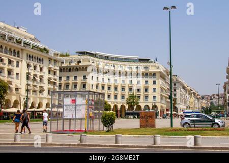 Thessaloniki, Greece, July 15, 2021. Aristotelous Square is the main square in the city of Thessaloniki, Greece, and is located on Nikis Avenue in the Stock Photo