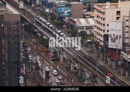 Quezon City, Philippines. 21st July 2021. Buildings and houses in Quezon City were drenched by the southwest monsoon enhanced by Typhoon Fabian. Stock Photo