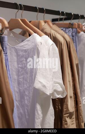 Cheap women's clothes at a street market,in Marrakech Stock Photo