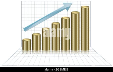 Computer-generated vector illustration of graph with coins representing positive growth Stock Vector