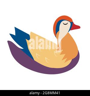 Mandarin duck icon flat style. Isolated on white background. Vector illustration Stock Vector