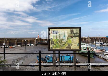 Welcome to Watchet map revealing the history of Watchet. Situated near Watchet harbour. Somerset, England, UK Stock Photo