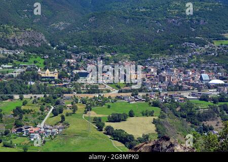 Saint Vincent, Aosta Valley, Italy - 07/10/2021- Top view of the city Stock Photo