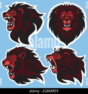 Lion Head Logo Vector Set Design Premium Collection Stock Vector