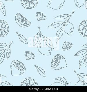 Seamless pattern of hand drawn lemons. Doodle hand drawn pattern Stock Vector