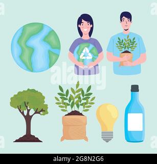 seven eco friendly icons Stock Vector