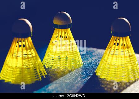 Shuttlecocks in the sunlight . Badminton sport Stock Photo