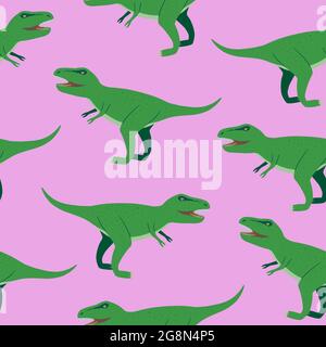 Seamless pattern with angry Tyrannosaurus rex cartoon characters for children design, textile and accessories. Stock Vector