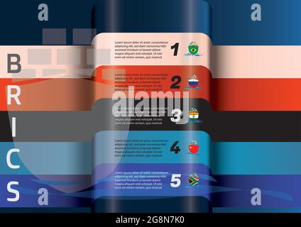 Abstract BRICS countries infographics. Ship with flags Brazil, Russia, India, China and South Africa presentation. Vector and illustration design. Stock Vector