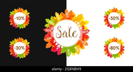 Autumn sale creative herbal leaf frame. Seasonal ad poster, red color, up to 50 percent off business marketing banner. Fall seasonal advertising templ Stock Vector