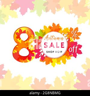 Autumn sale creative number. Seasonal ad poster, red, yellow and orange colors, up to 80 percent off business marketing banner. Fall seasonal advertis Stock Vector