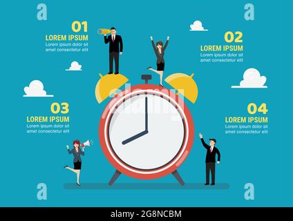 Tiny business people with alarm clock infographic. vector illustration business concept Stock Vector
