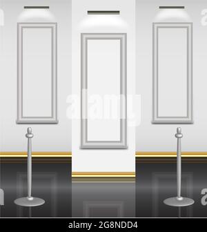 Virtual museum exposition hall with three empty highlighted frames ready for picture framing Stock Vector