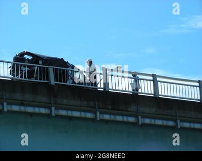 Traffic Accident on the Bridge Stock Photo