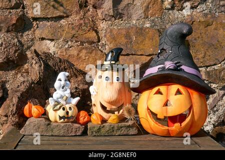 a Shiny halloween pumpkins made of ceramic. Stock Photo