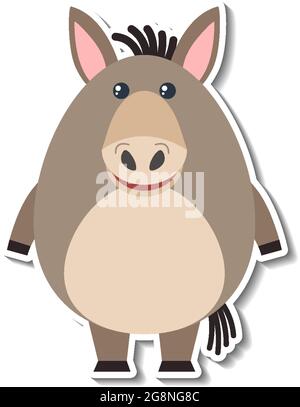 A cute donkey cartoon animal sticker illustration Stock Vector
