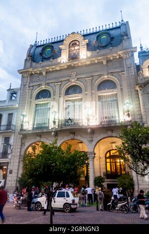 SALTA, ARGENTINA - APRIL 8, 2015: Night view of a colonial building in Salta. Stock Photo