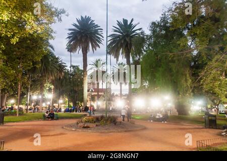 SALTA, ARGENTINA - APRIL 8, 2015: Night view of Plaza 9 de Julio square in Salta. Stock Photo