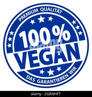 eps vector file. Round button for business and advertising usage, isolated on white background. With text 100% vegan (german) Stock Vector