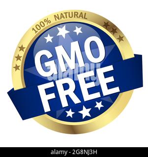 EPS 10 vector with round colored button with banner and text gmo free Stock Vector