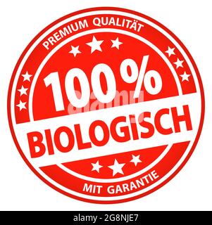 eps vector file. Round button for business and advertising usage, isolated on white background. With text 100% biological (german) Stock Vector