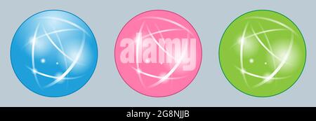 3 colorful shiney globes withn blue, pink, green colors as graphic element Stock Vector