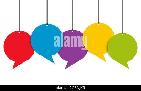 EPS 10 vector illustration of colored speech bubble hang tags isolated on white background with space for text Stock Vector