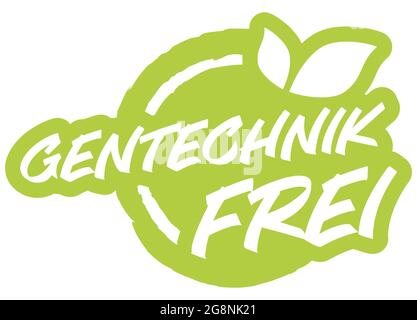 eps vector file modern green round stamp with leaves, white text GMO free (german) Stock Vector
