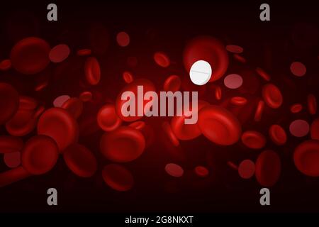 Vaccine tablet in amongst red blood cells Stock Vector