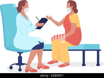 Woman talking to healthcare professional semi flat color vector characters Stock Vector