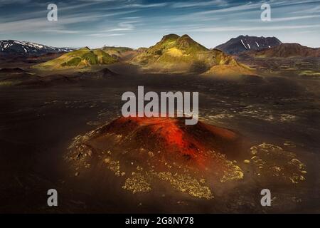 Aerial shot of a typical volcanic scenery in Iceland's Highlands. Stock Photo