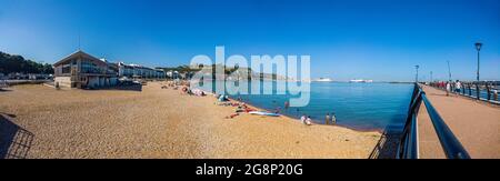 Dover Harbour,Seafront,Sunbathers,Cross Channel Ferry,Sunshine,blue sky,Dover Castle,Dover,Kent,England,UK Stock Photo
