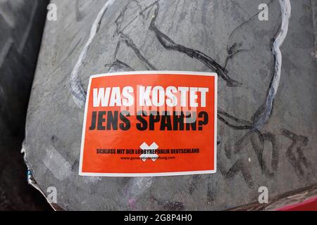 How much costs Jens Spahn? Sticker in Berlin, Germany Stock Photo
