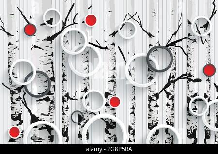 Trees background with 3d circle, Modern ideas in the design of any interior, 3d illustrations Stock Photo