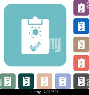 Covid test passed white flat icons on color rounded square backgrounds Stock Vector