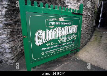 Lynton and Lynmouth Cliff Railway In North Devon England UK is the only fully water powered railway in the UK. Stock Photo