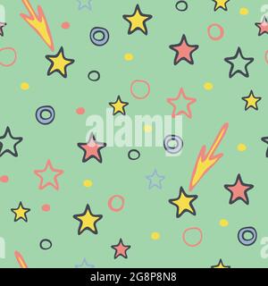 Seamless vector pattern with simple baby stars on pastel green background. Cute baby shower wallpaper design for children. Stock Vector