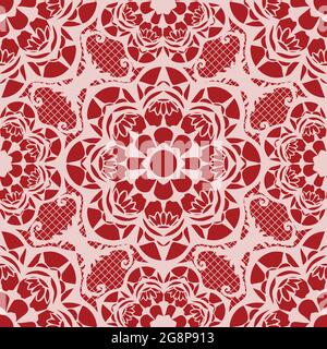 Seamless vector pattern with lace texture on red background. Simple mesh wallpaper tile. Mosaic fashion textile. Stock Vector