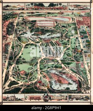 Click On Vintage Birds eye view map of New York City’s Central Park (1860) Stock Photo