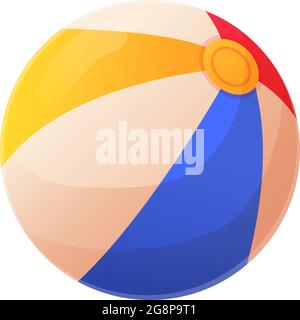 Bright infatible beach ball. Red, yellow, blue stripes rubber toy icon. Summer leisure, water or sand game concept. Stock vector illustration isolated Stock Vector