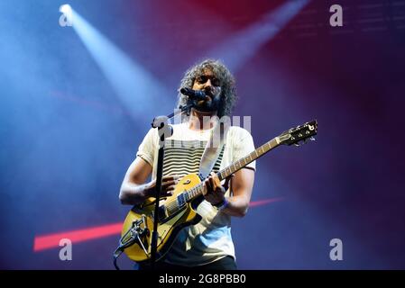 BARCELONA - JUL 10: Izal (Spanish pop band) perform at Cruïlla festival on July 10, 2021 in Barcelona, Spain. Stock Photo