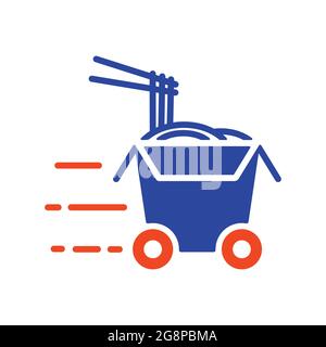 Wheeled wok box vector glyph icon. Delivery sign. Graph symbol for cooking web site and apps design, logo, app, UI Stock Vector
